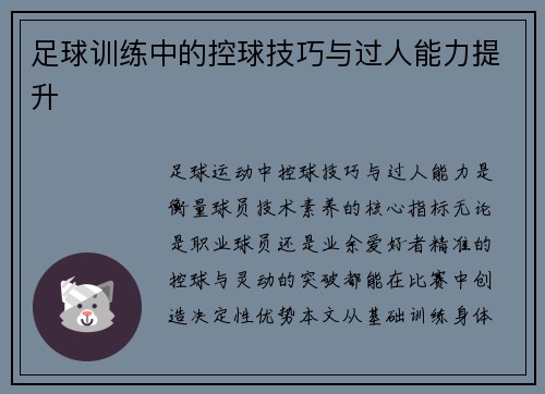 足球训练中的控球技巧与过人能力提升